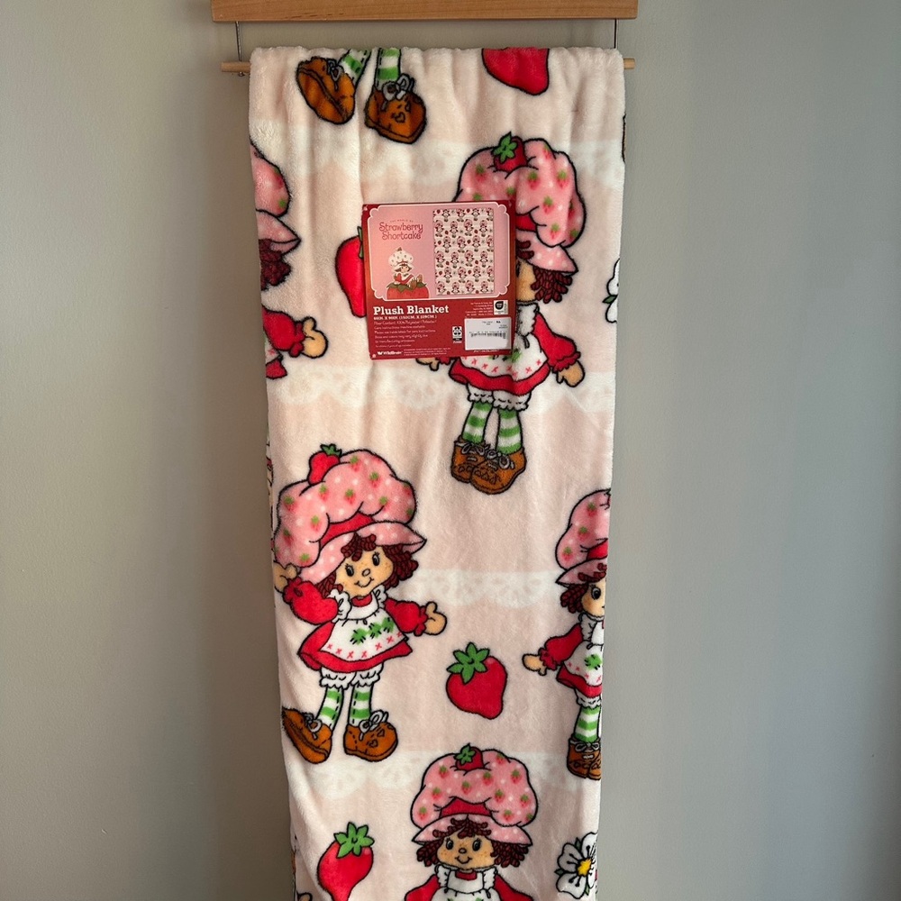NWT Strawberry Shortcake 60x90 Plush Twin Blanket Pink Red Vintage Style Soft